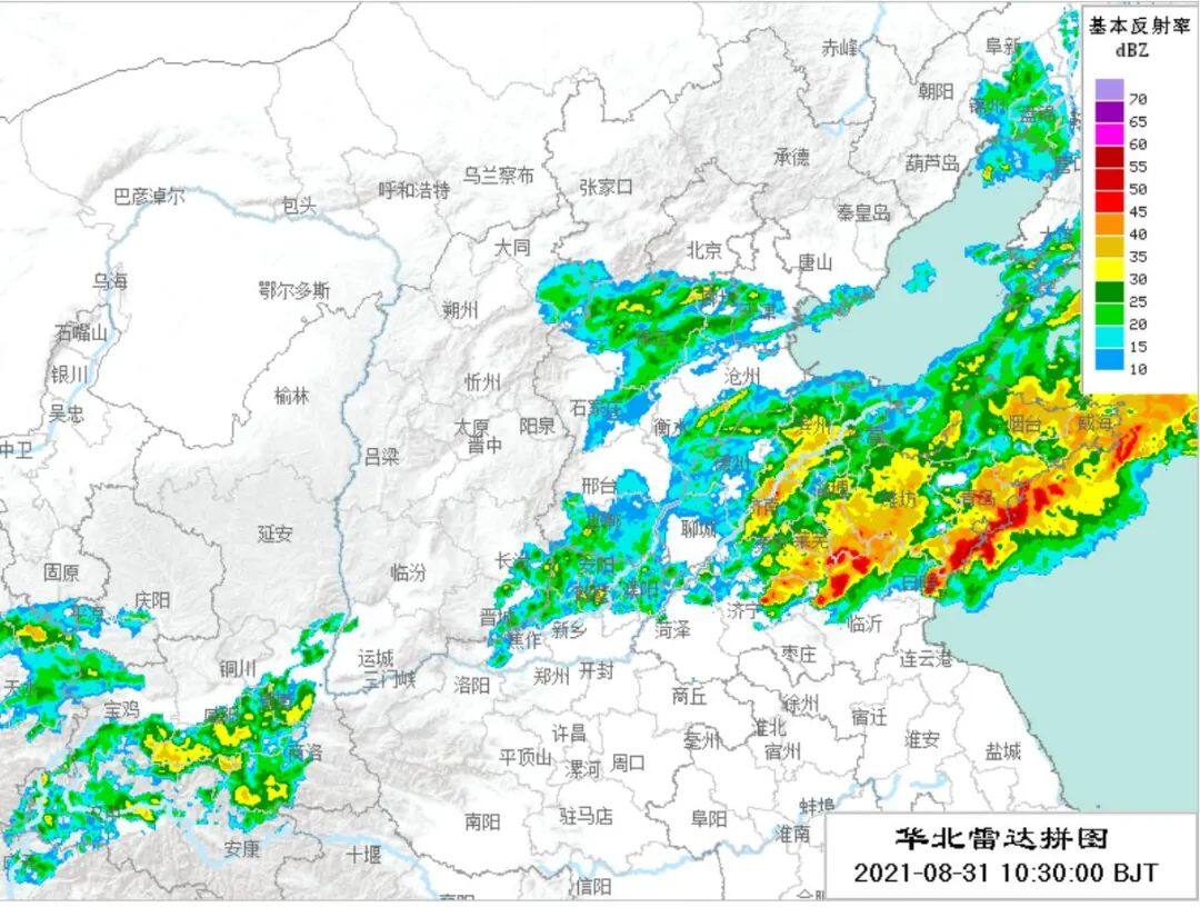 从今天上午10:30的天气雷达图可以看出,我市大部还被绿色的回波所覆盖